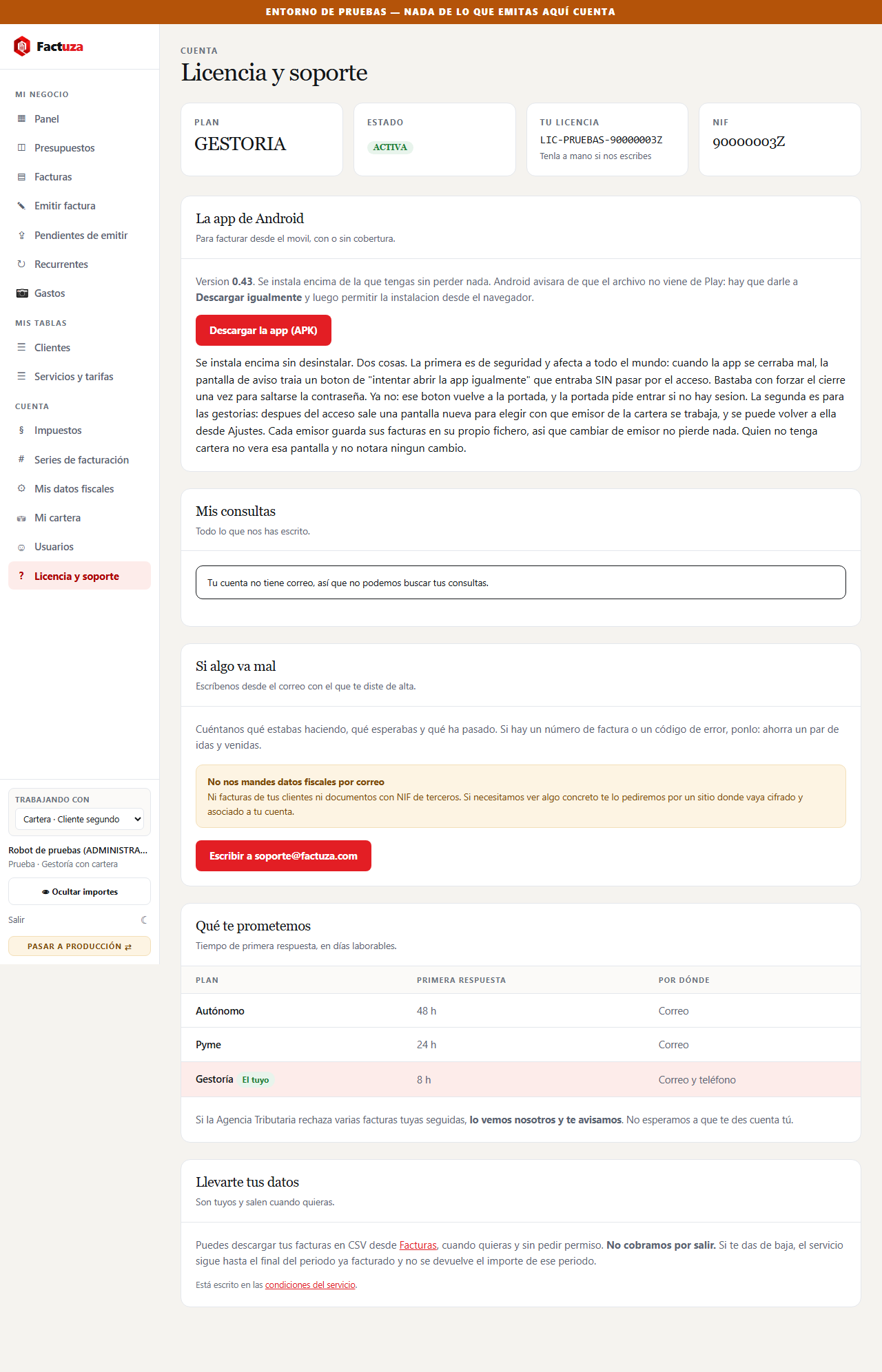 Sección «Mis consultas» dentro del área de clientes, con la lista de tickets, su referencia, su estado y la última novedad.